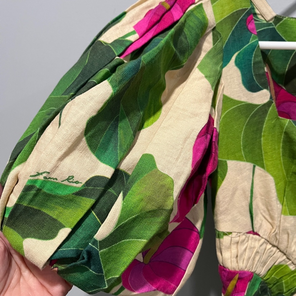 FARM Rio Leaf Print Mini Dress in Green and Pink - Picture 3 of 5
